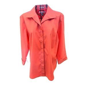 CHICO'S No Iron Orange Cotton 3/4 Sleeved Blouse Hidden Buttons SIZE L (12)